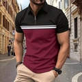 Detailaufnahme des Herren-Poloshirts mit Kontrastfarben und Metallreißverschluss am Kragen - S / Burgunderrot