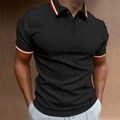 Detail of slim fit men's polo shirt featuring ribbed tricolor stripes on collar and sleeves - S / Black