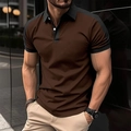 Detail of slim fit men's brown polo shirt with black spliced shoulders and collar - S / Coffee