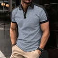 Detail of grey polo shirt with black contrast trim and slim fit lapel design for men - S / Gray (HS-DXPL-11)