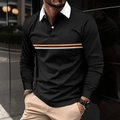 Polo homme noir à manches longues avec rayures orange et blanches et col blanc contrasté - S / Noir