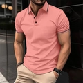Herren Poloshirt in Korallenrosa mit schwarz gestreiftem Rippkragen und Ärmeln - S / Korallenrosa