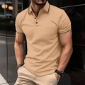 Close-up of khaki polo shirt featuring black contrast stripes on collar and cuffs - S / Khaki