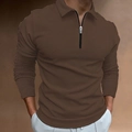 Polo uomo a maniche lunghe marrone scuro con texture a nido d'ape e mezza zip - S / Marrone Scuro