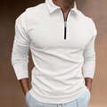 Polo da uomo a maniche lunghe bianca in tessuto nido d'ape con chiusura a mezza zip - S / Bianco