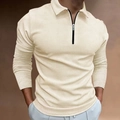 Polo da uomo a maniche lunghe in maglia a nido d'ape con mezza zip color beige - S / Cachi