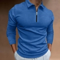Polo da uomo a manica lunga in maglia waffle blu con chiusura a mezza zip - S / Blu Reale