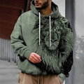 Men's olive green hoodie with realistic 3D lion print and white drawstrings in urban setting - M / Green