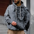 Men's casual grey hoodie featuring a realistic 3D lion head print and front kangaroo pocket - M / Light Gray