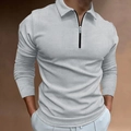 Men's light grey slim fit polo shirt featuring waffle knit texture and zipper collar - S / Gray