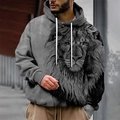 Men's grey hooded sweatshirt featuring a detailed 3D lion print and front kangaroo pocket - M / Dark Gray