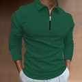 Men's dark green long sleeve waffle polo shirt with a black zipper collar detail - S / Green