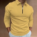 Men's mustard yellow waffle knit long sleeve polo shirt featuring a zip collar detail - S / Yellow