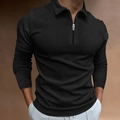 Men's black waffle-knit long-sleeve polo shirt with half-zipper collar in slim fit - S / Black