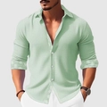 Men's mint green long sleeve casual beach shirt with textured seersucker fabric - S / Mint Green Seersucker Texture Style (HD-CS06-Green)
