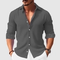 Detailed close-up of dark grey waffle texture fabric on casual long-sleeved men's shirt - S / Dark Gray Waffle Texture Style (HD-CS06-Dark Gray)