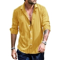 Detail of yellow long sleeve shirt with white vertical stripes and button-down collar - S / Bright Yellow White Fine Striped Style (S9078490 Yellow)