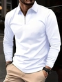 Men's slim-fit white long sleeve polo shirt with half-zipper collar and lapel design - S / Tops / Pure White Zipper Lapel Style (CXLLPS230-White)
