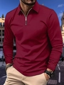 Men's long sleeve polo shirt in deep red with 1/4 zip collar and slim fit tailoring - S / Tops / Burgundy