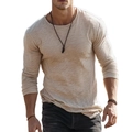Men's casual long sleeve T-shirt in beige marl fabric with a round neck and slim fit style - 6XL / Light Khaki Melange