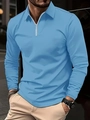 Men's slim-fit long sleeve polo shirt in light blue with a modern half-zip collar - S / Tops / Sky Blue