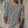 Men's loose long sleeve t-shirt in grey with vintage washed texture and pocket - 6XL / Vintage Washed Grey