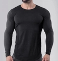 Men's slim fit long sleeve black athletic t-shirt with crew neck and curved hem - 6XL / Sport Slim Black