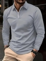Men's light grey long sleeve polo shirt with half-zipper and lapel collar design - S / Tops / Light Gray