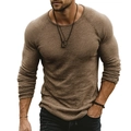 Men's slim fit long sleeve crew neck t-shirt in light brown with knitted texture - 6XL / Coffee Knit