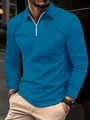 Men's slim fit long sleeve polo shirt in bright blue featuring a modern silver zipper collar - S / Tops / Lake Blue