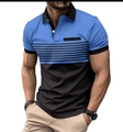 Herren Poloshirt in Blau und Schwarz mit Kontrastfarben und Bruststreifen - S / Blau/Schwarz Farbblock