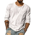 Men's casual off-white long sleeve T-shirt with crew neck and front chest pocket detail - 6XL / Off-White with Pocket