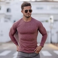 Men's slim fit long sleeve ribbed t-shirt in dusty rose pink with a classic crew neck - 6XL / Dusty Rose Ribbed