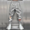 Men's grey high street joggers with American hip-hop prints and elastic drawstring waist - S / Grey (CK06)