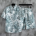 Ensemble d'été deux pièces pour hommes avec imprimé tropical de feuilles de palmier sur blanc - S / Feuille de Palmier Tropique Blanche (DS+DK-1)