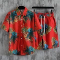 Ensemble chemise et short d'été rouge pour homme avec imprimé floral tropical suspendu - S / Style Tropique Rouge (DS+DK-3)