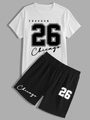 Completo casual estivo da uomo con t-shirt Chicago 26 e pantaloncini sportivi - S / Bianco + Nero