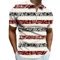 Men's summer striped zipper Polo shirt with distressed red and black stripes - S / Red Black White Distressed Horizontal Stripes (PSLL-233)