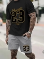 Dettaglio della stampa Chicago 23 su t-shirt sportiva nera e pantaloncini grigi uomo - Taglia S / Top And Bottom (DTTZ07) / Nero + Grigio
