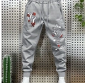 Men's grey hip-hop joggers with NY graffiti print and drawstring elastic waist - 3XL / Grey (CK21)