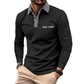 Men's slim fit black long sleeve polo shirt with classic black and white plaid collar trim - S / Black (Contrast Plaid Collar)