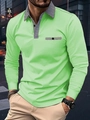 Detail of bright green polo shirt showing houndstooth pattern on collar and chest pocket - S / Tops / Bright Green (Houndstooth Splicing)