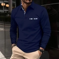 Dunkelblaues Langarm-Polohemd für Herren mit karierten Details an Kragen und Tasche - S / Marineblau