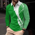 Detail of the white wavy pattern and buttons on a vibrant green long-sleeve polo shirt - 4XL / Tops / Bright Green and White Fluid Lines (OK234-Green)