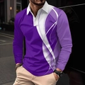 Detailed close-up of men's long sleeve polo shirt featuring purple geometric pattern design - 4XL / Tops / Purple and White Fluid Lines (OK234-Purple)
