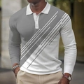 Close-up of long-sleeve polo shirt with grey gradient pattern and waffle texture - 4XL / Tops / Grey (OK235)