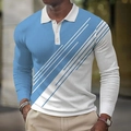 Detailed view of long sleeve polo shirt showing blue and white contrast waffle texture fabric - 4XL / Tops / Blue (OK235)