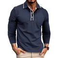 Detail view of navy long-sleeve polo shirt with contrast collar and chest pocket - 4XL / Tops / Royal Blue (OK236)