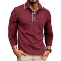 Detail of burgundy long sleeve polo shirt with white piping and chest pocket - 4XL / Tops / Red (OK236)