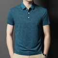 Herren Business Polohemd kurzarm mit dunkelblauer geometrischer Textur und Knopfleiste - S / Marineblau